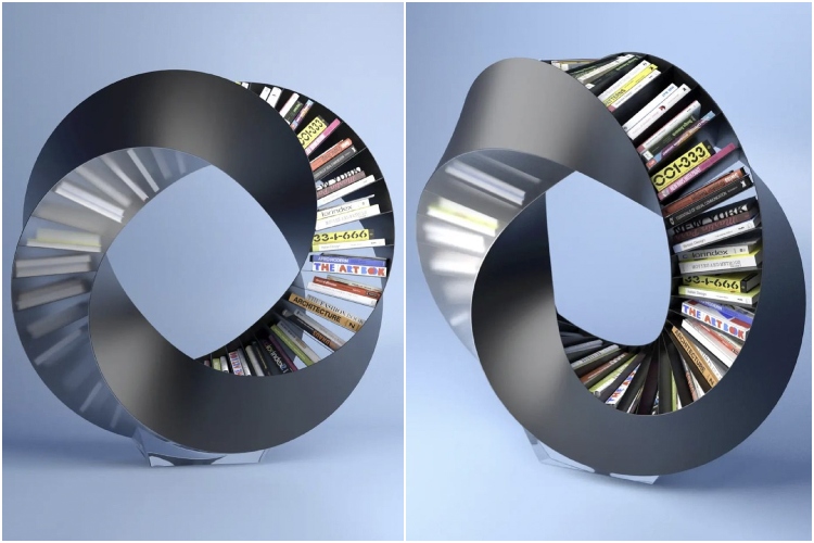 Uvrnuta polica za knjige napravljena je od spiralnih kvadranata